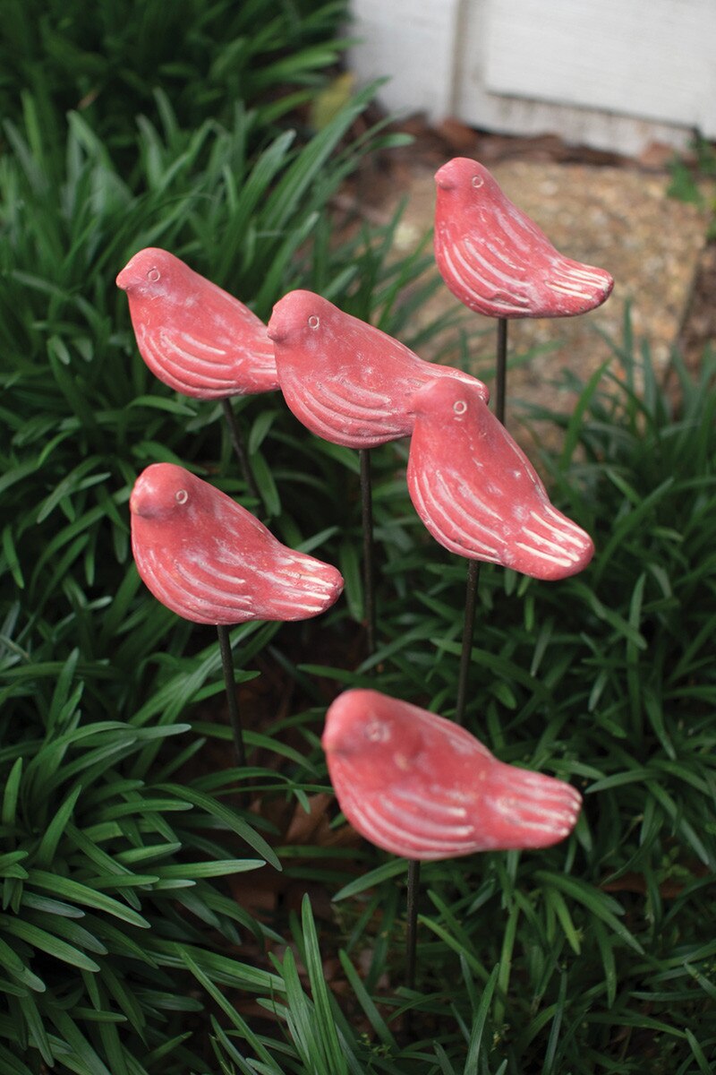 Clay Red Bird Plant Stake