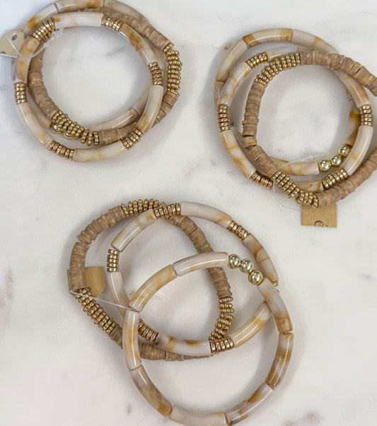 Beige & Gold Bracelet Stack