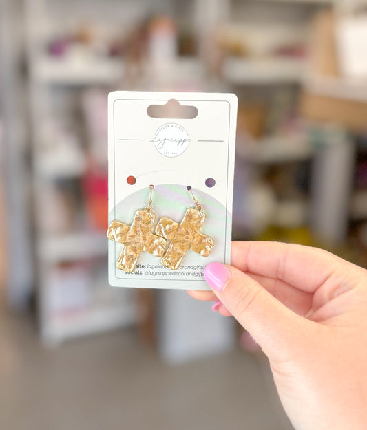 Hammered Cross Earrings