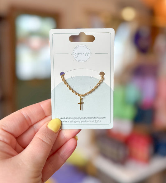 Cross Pendant Rope Chain Necklace | Gold