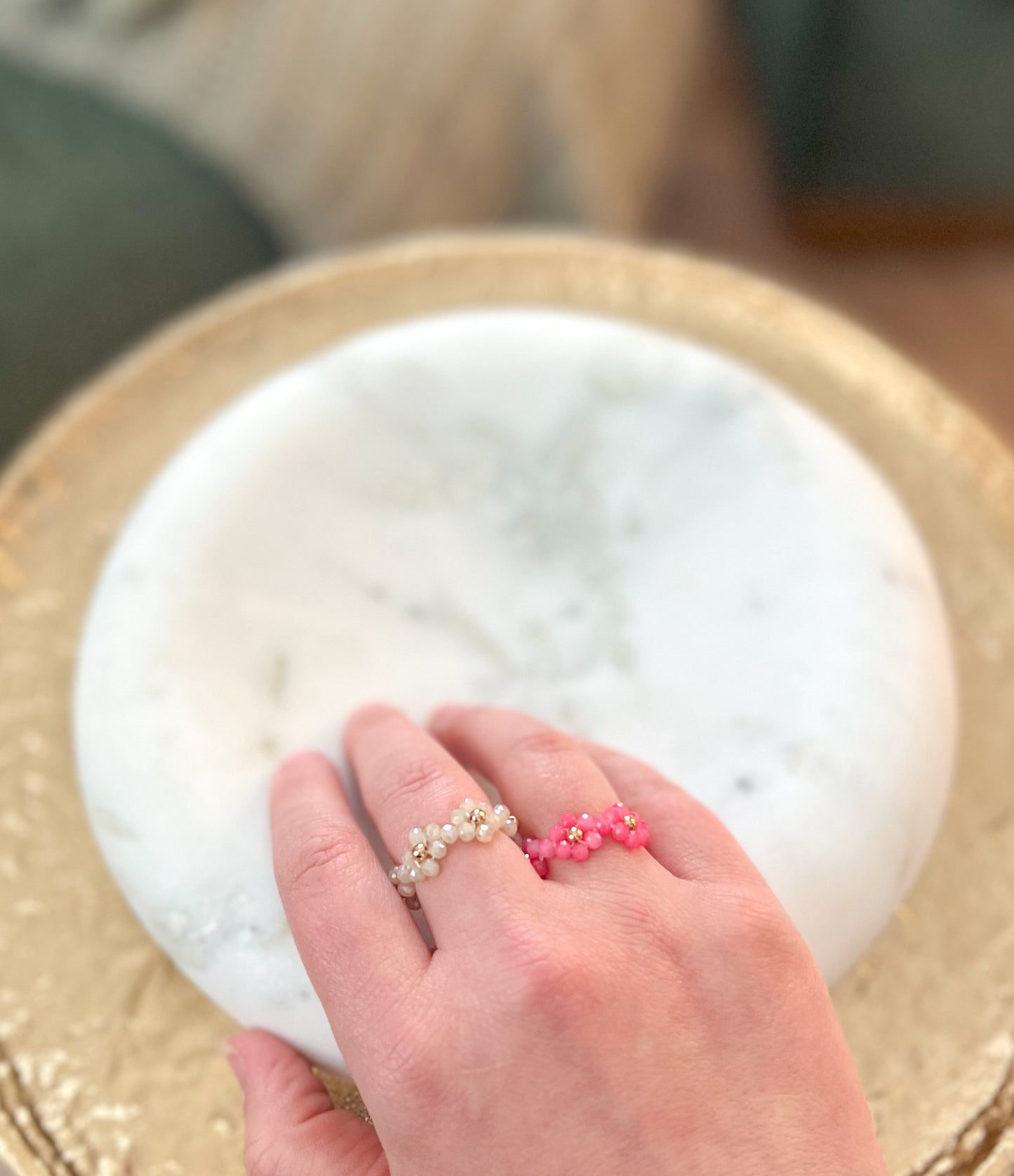 Adjustable Beaded Flower Ring