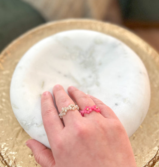 Adjustable Beaded Flower Ring