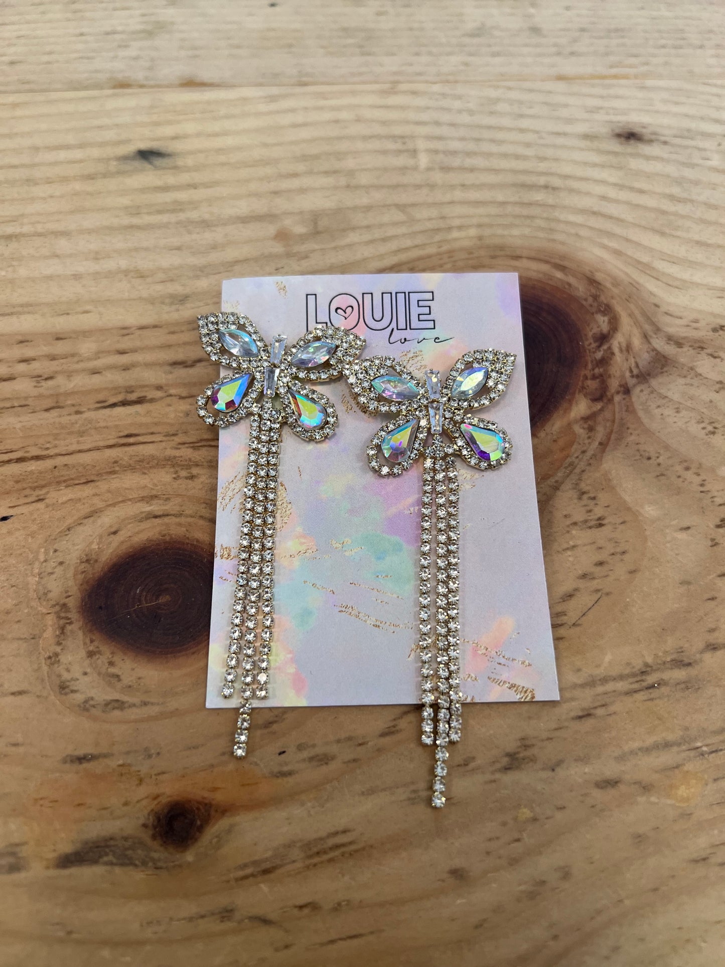 Iridescent Butterfly Rhinestone Earrings