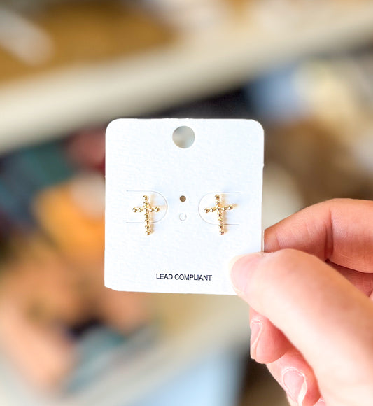 Ball Textured Cross Earrings | Gold