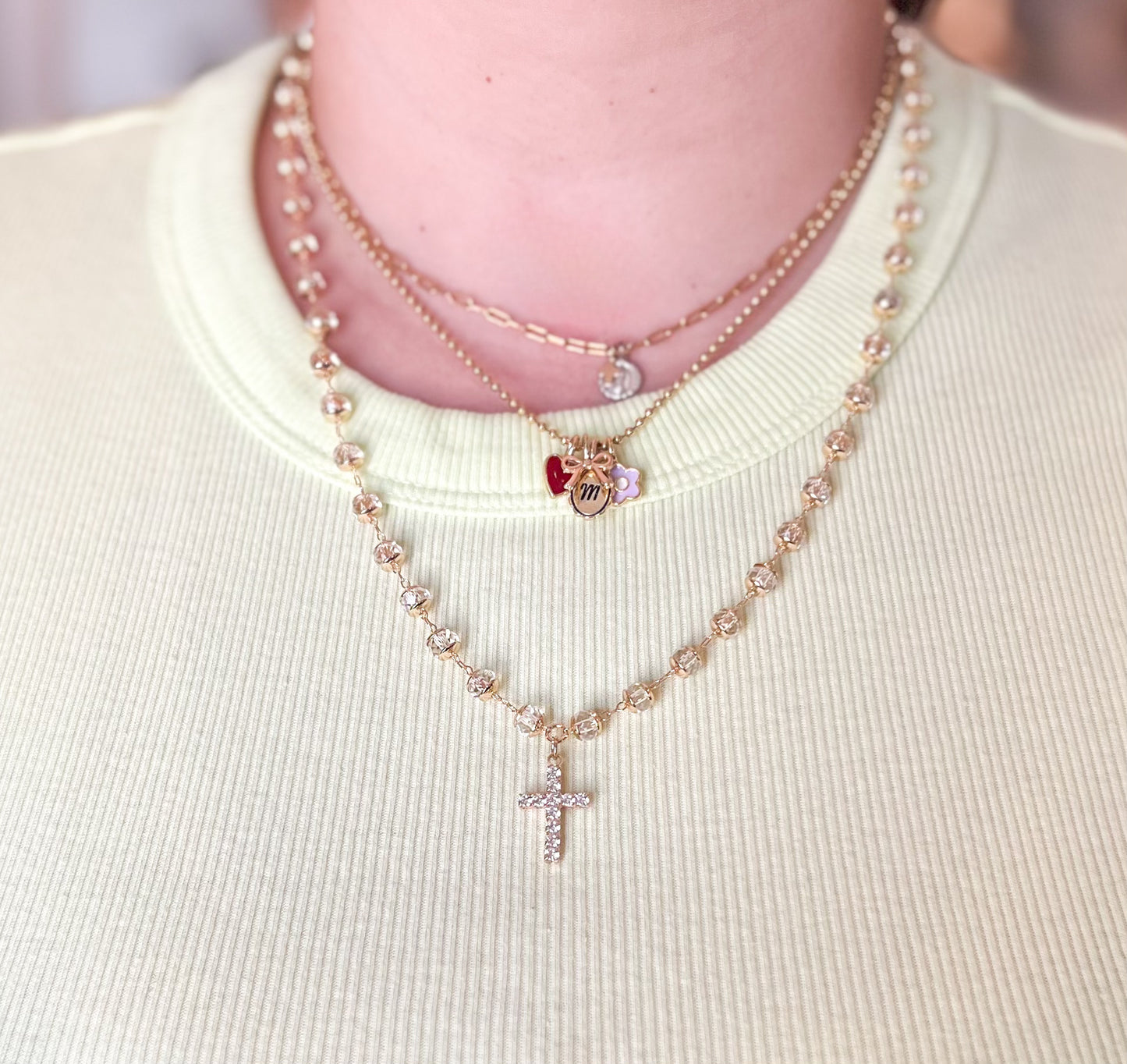 Cross Pendant Glass Bead Necklace