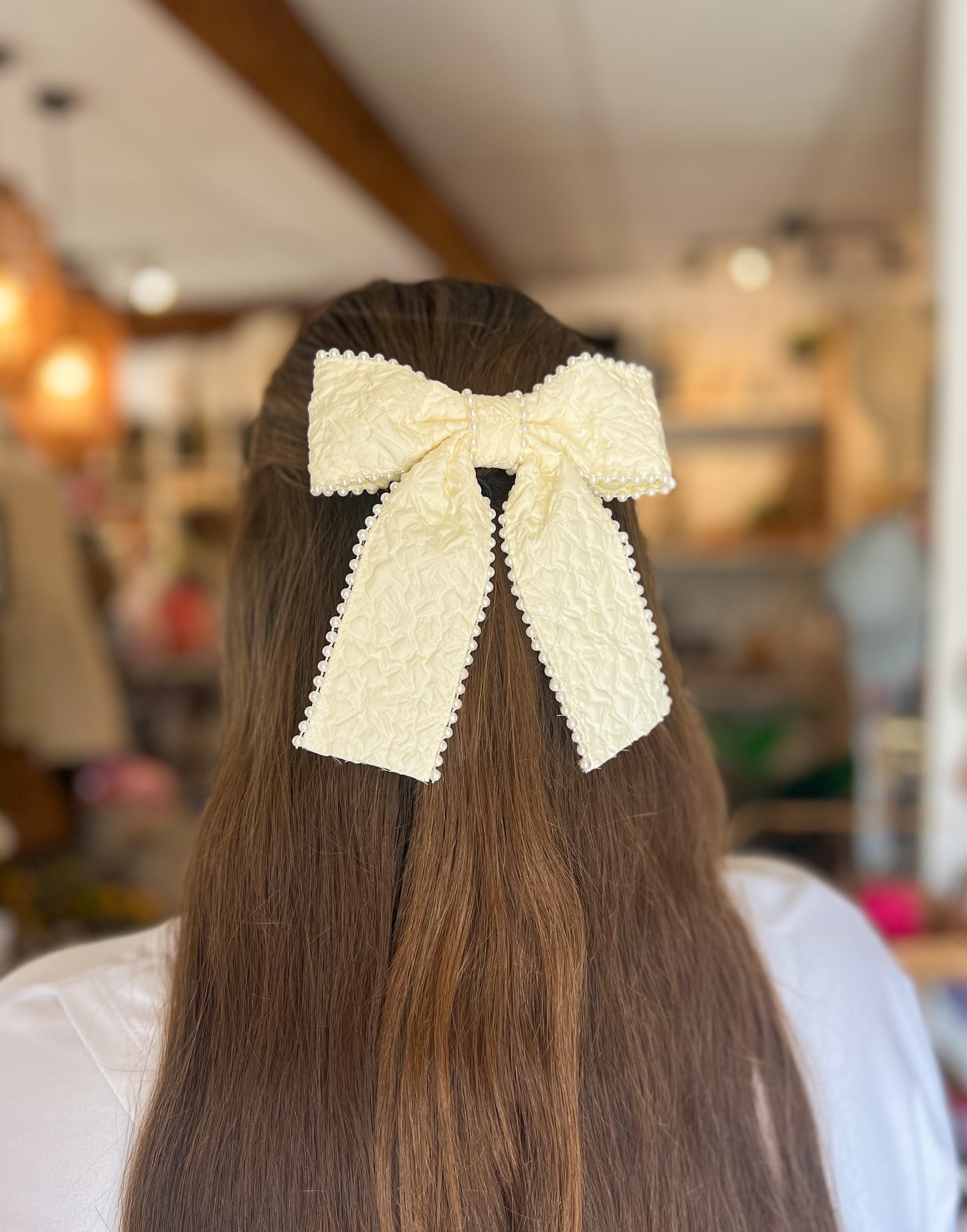 Blakely Pearl Lined Bow | Cream