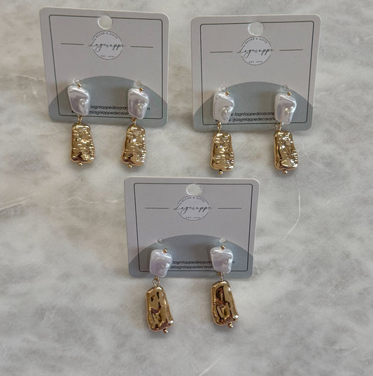 Textured Gold & Pearl Drop Earrings