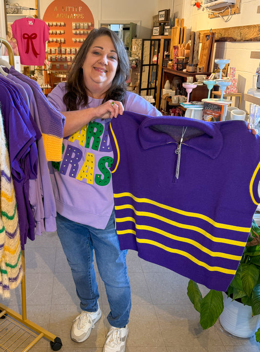 Celia Sweater | Purple & gold