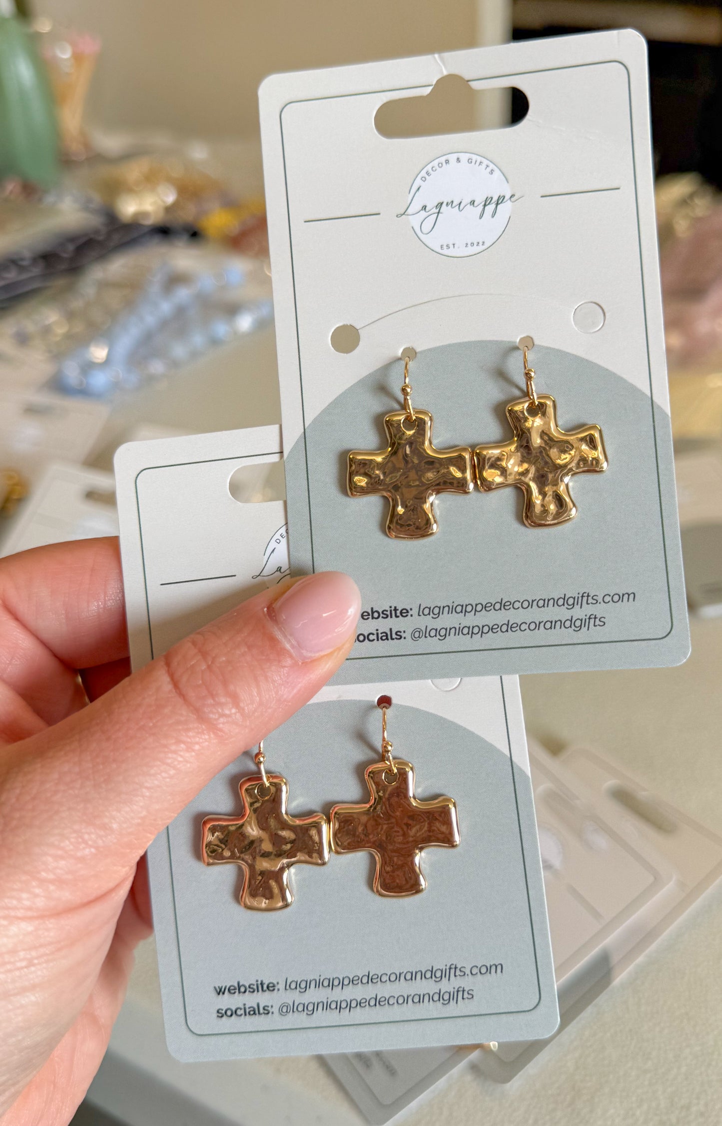 Hammered Cross Dangle Earrings | .75" - Gold