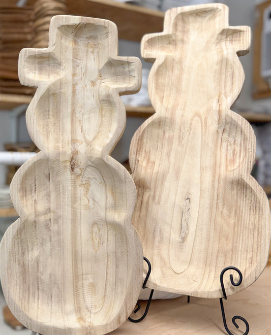 Raw Wood Snowman Tray