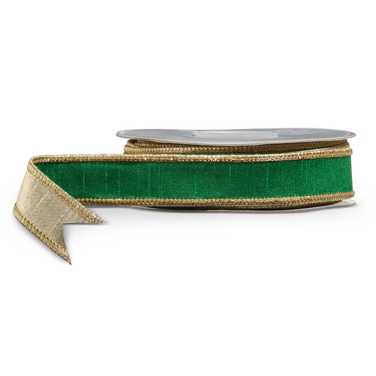 1" Green & Gold Wired Ribbon