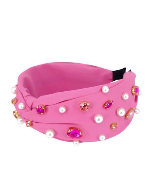 Pearl & Rhinestone Headband | Vibrant Pink