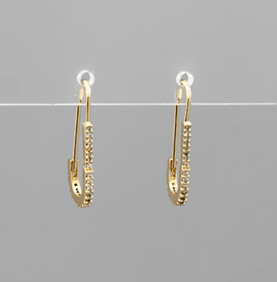 Pave Safety Pin Earrings