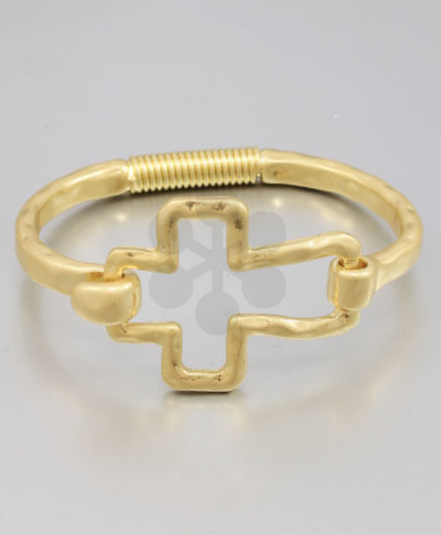 Cross Carabiner Bangle | Worn Gold