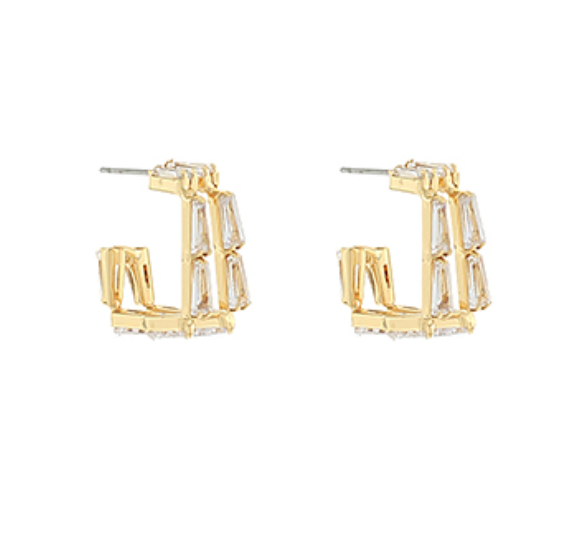 Pave Baguette Square Hoops