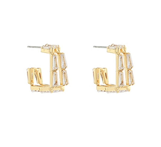 Pave Baguette Square Hoops