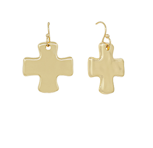 Hammered Cross Dangle Earrings | .75" - Gold