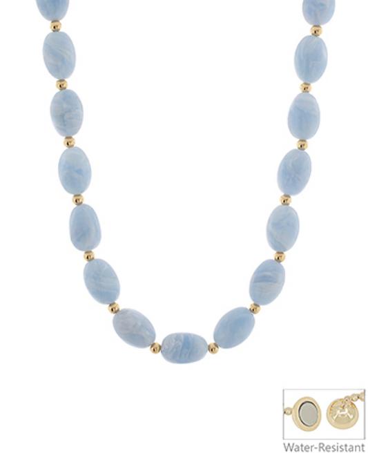 Blue Marble Beaded Necklace | Magnetic Closure
