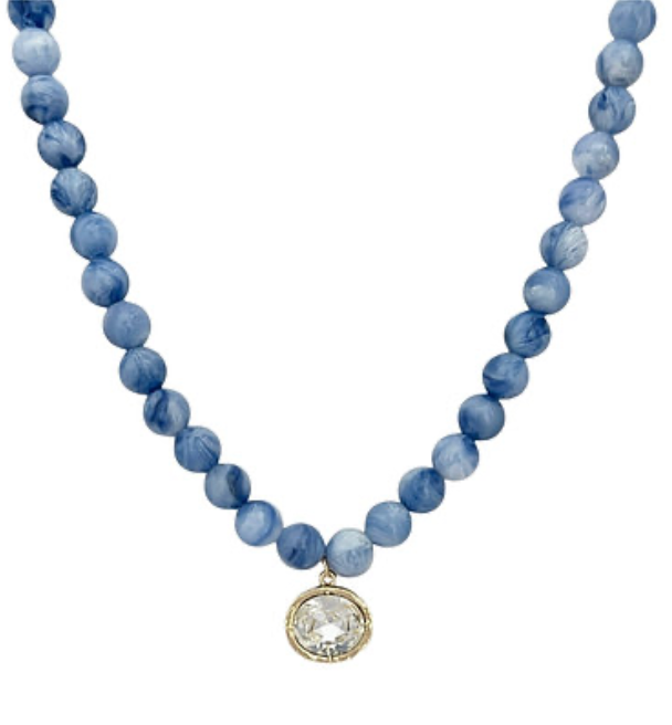 Deep Blue Beaded Rhinestone Pendant Necklace