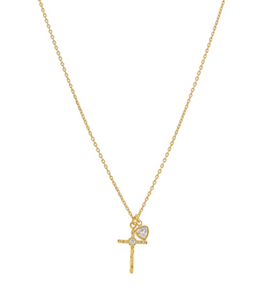 Cross Pendant/Heart Necklace | Gold