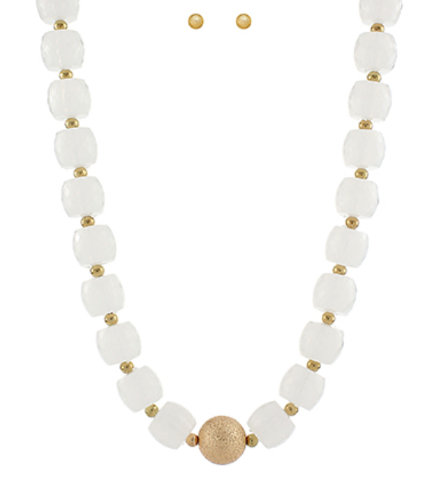 Gemstone Beaded Necklace Set | Clear/Gold