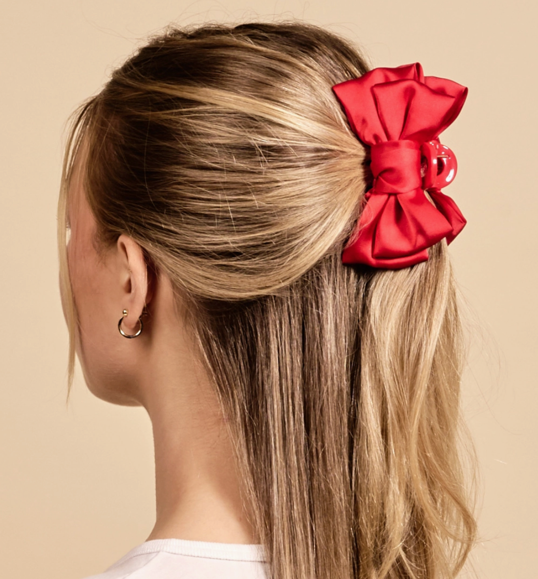 Mini Satin Bow Claw Clip | Red
