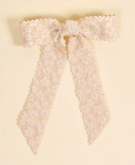 Flower Scallop Hair Bow Champagne