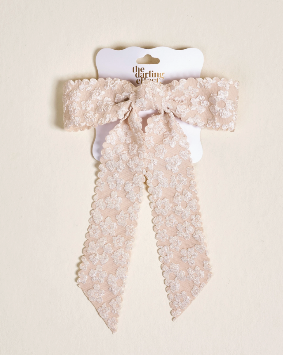 Flower Scallop Hair Bow Champagne