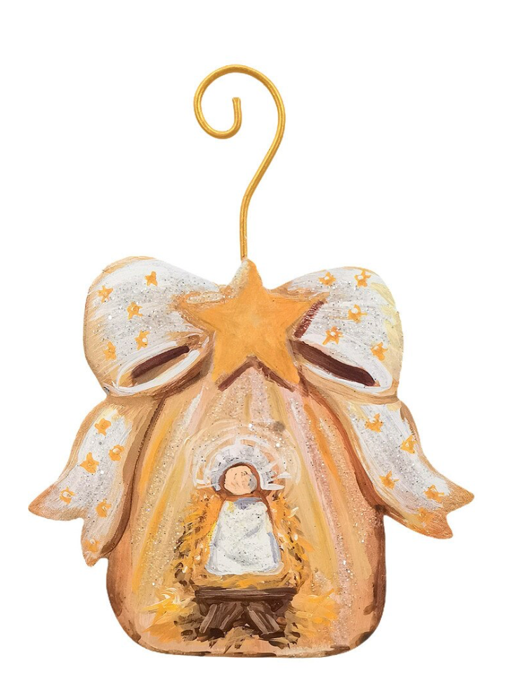 Manger & Baby Jesus Bow Ornament