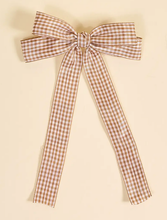 Double Take Hair Bow | Gingham Tan