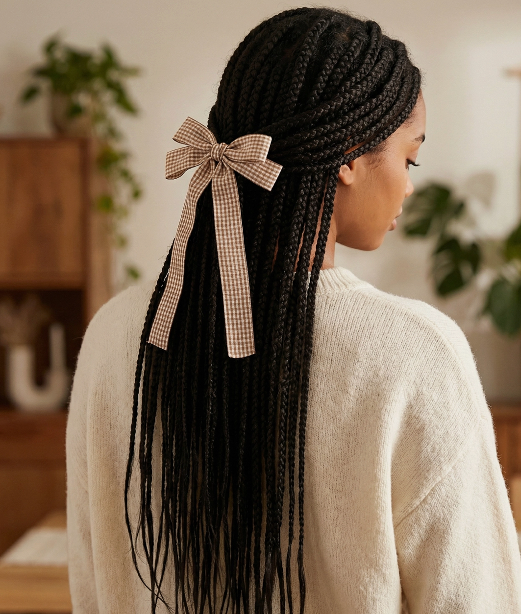 Double Take Hair Bow | Gingham Tan