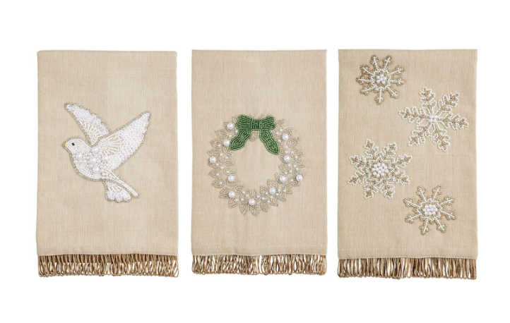 White Christmas Beaded Towel