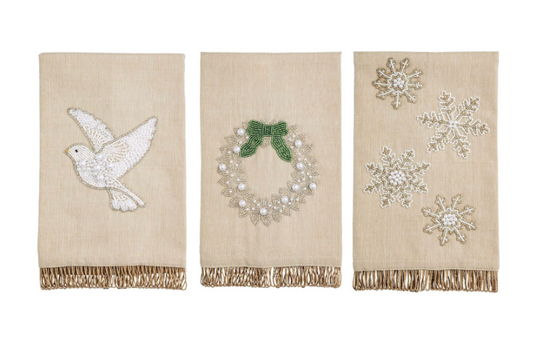 White Christmas Beaded Towel