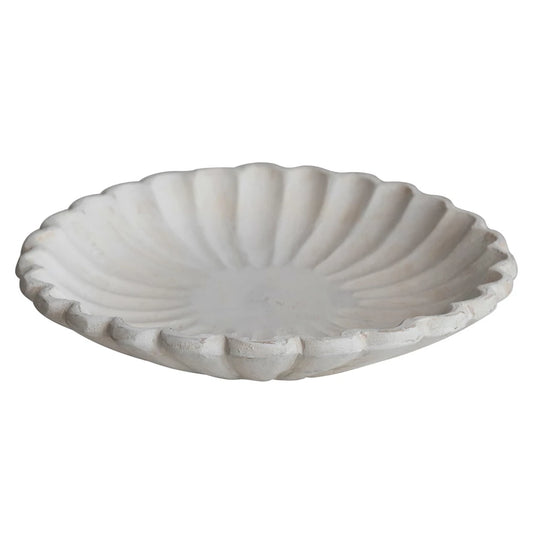 Antique White Mango Wood Scalloped Dish