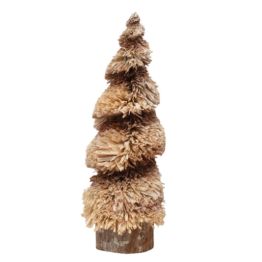 16.5" Raffia & Glitter Tree w Wood Base