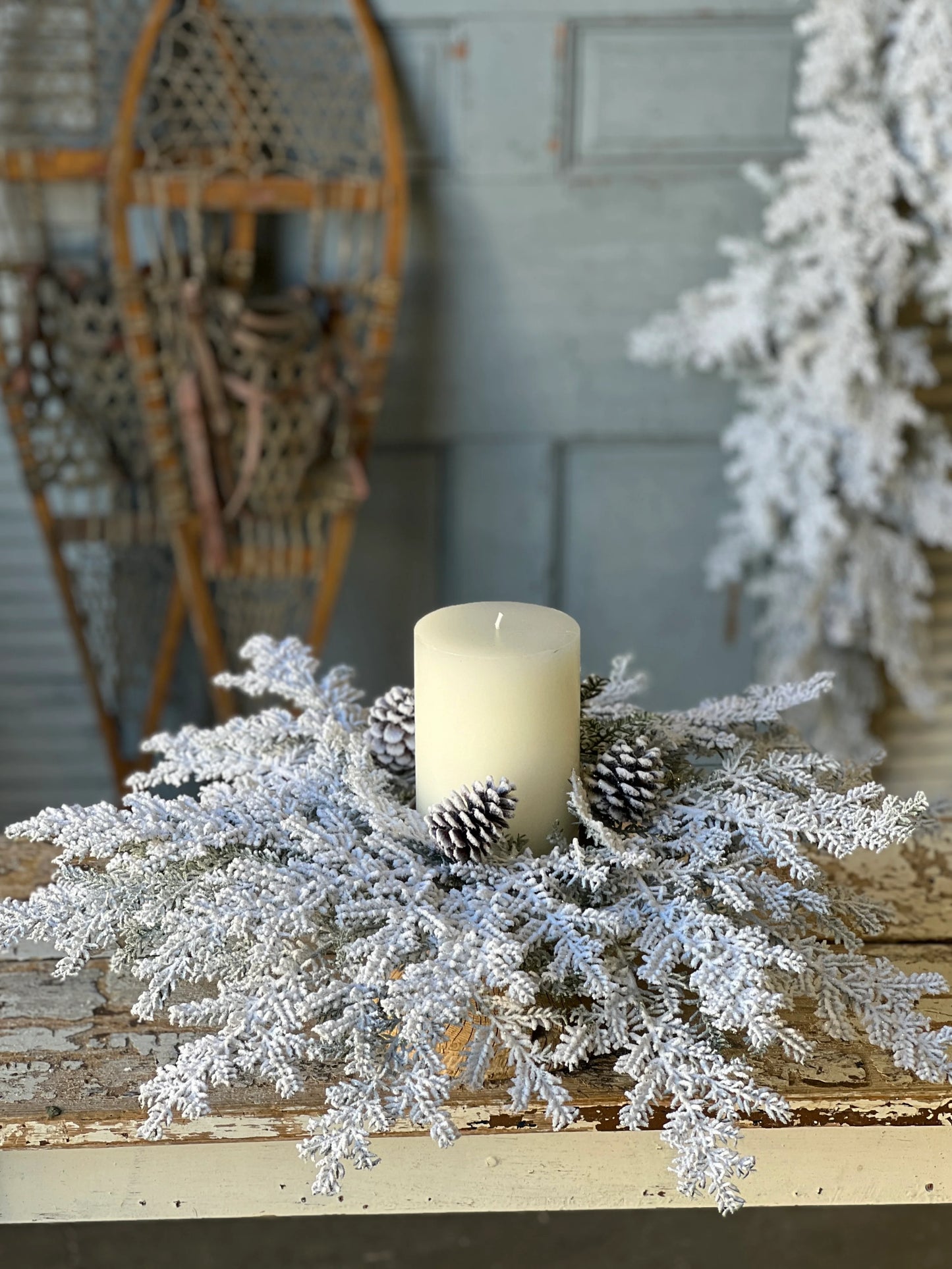 22" Snowy Hemingway Fir Candle Ring