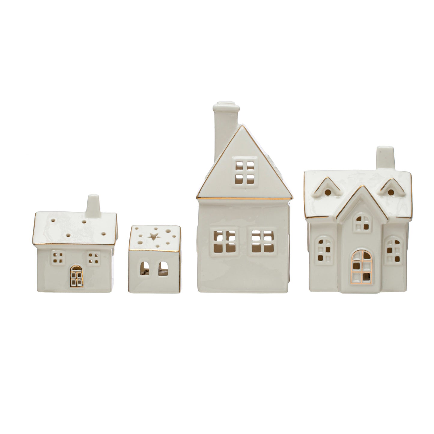 Stoneware Village w/ LED Lights | Set of 4