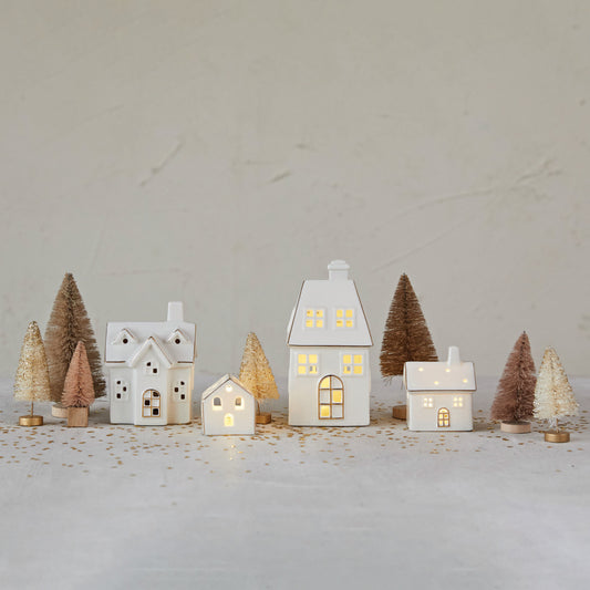 Stoneware Village w/ LED Lights | Set of 4