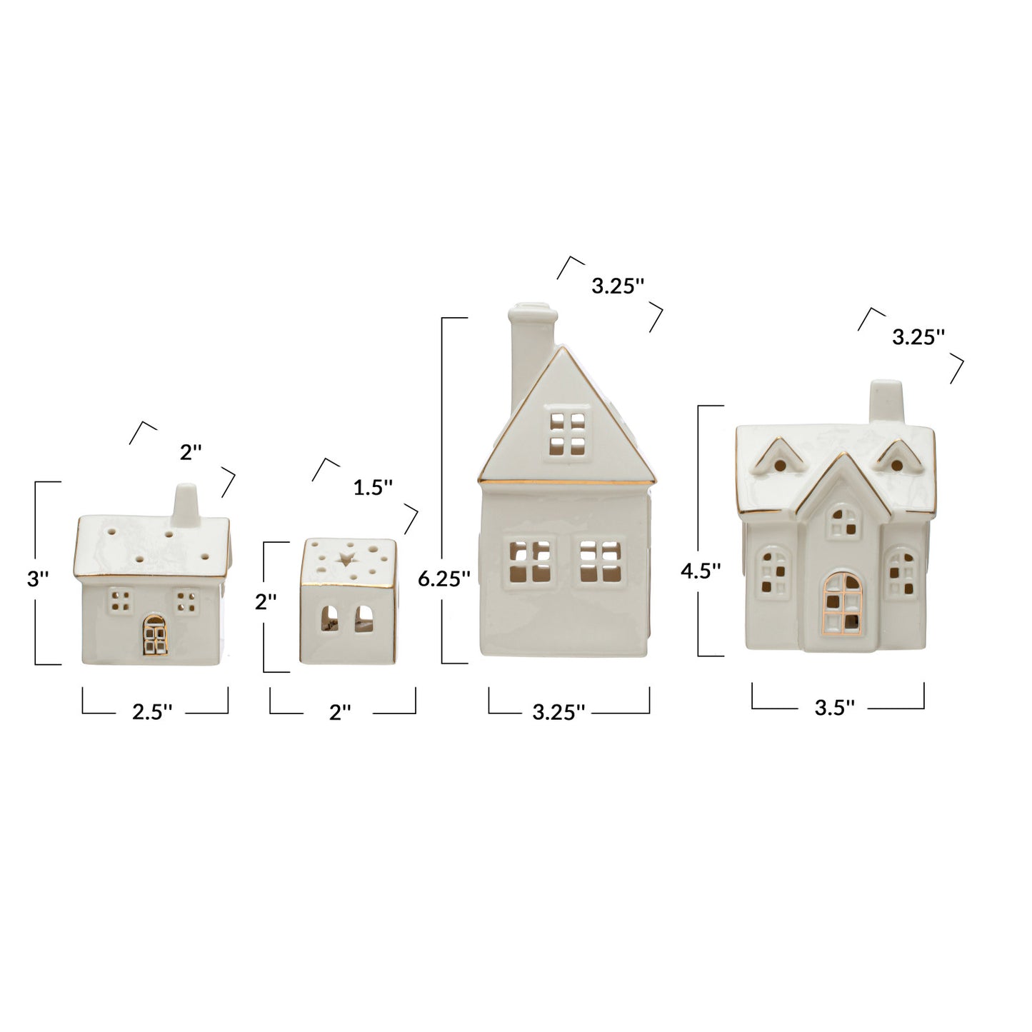 Stoneware Village w/ LED Lights | Set of 4