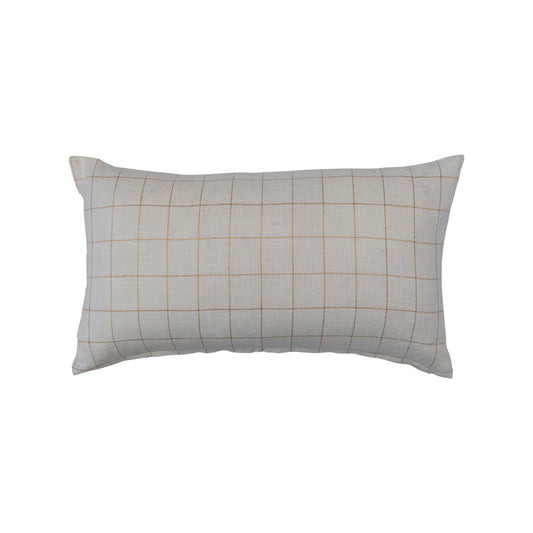 24" Lumbar Cream Pillow w/ Gold Thread