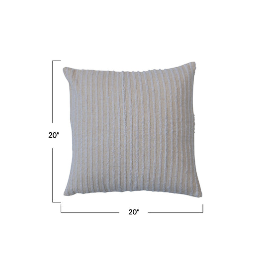 20" Square Beige & White Pillow w/ Gold Thread