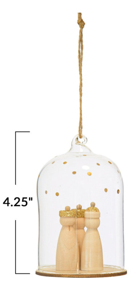 4.25" Glass Cloche Nativity Ornament