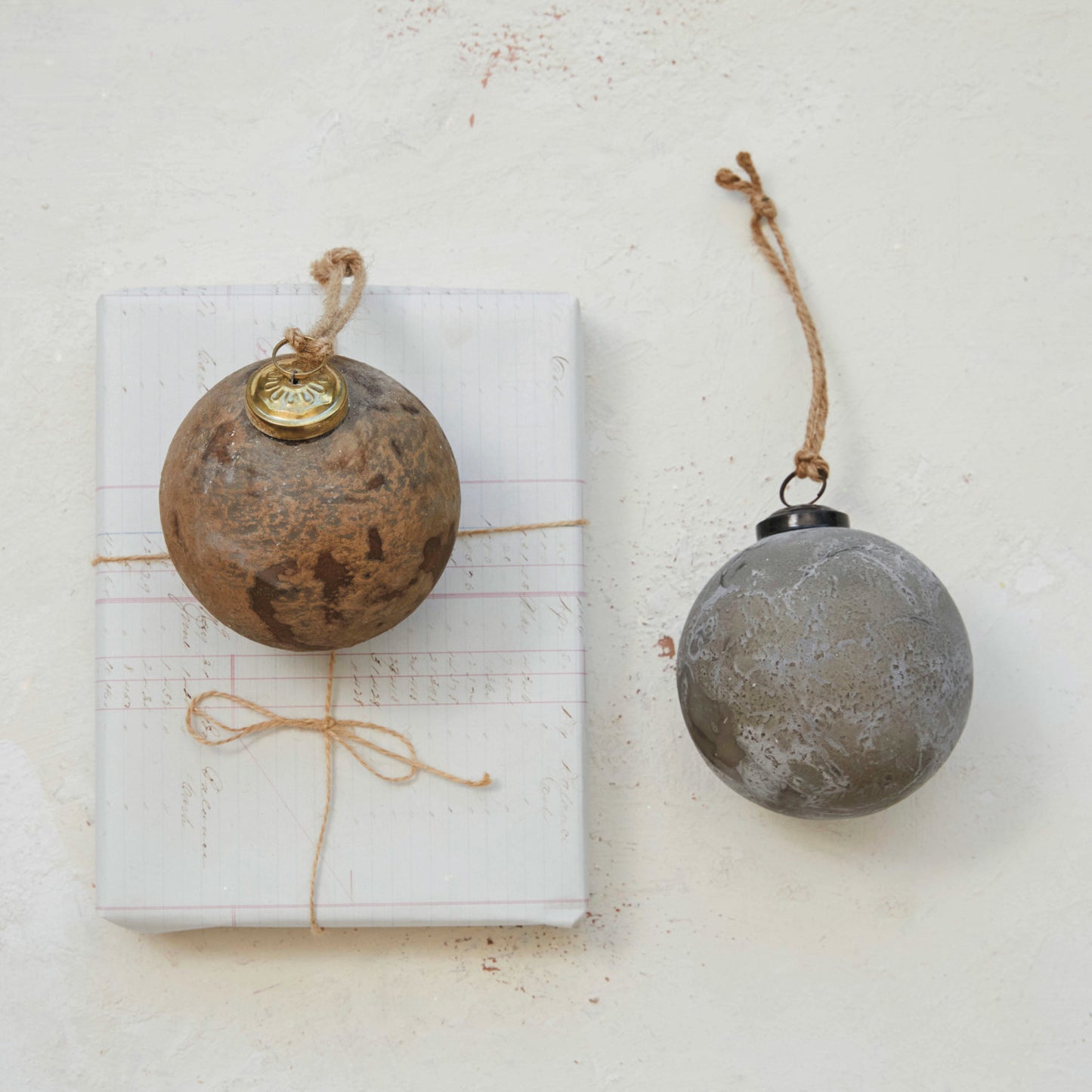 Recycled Distress Frosted Glass Ball Ornament