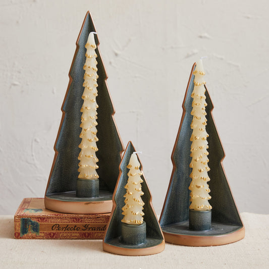 Stoneware Tree Taper Holder | Reactive Glaze Green