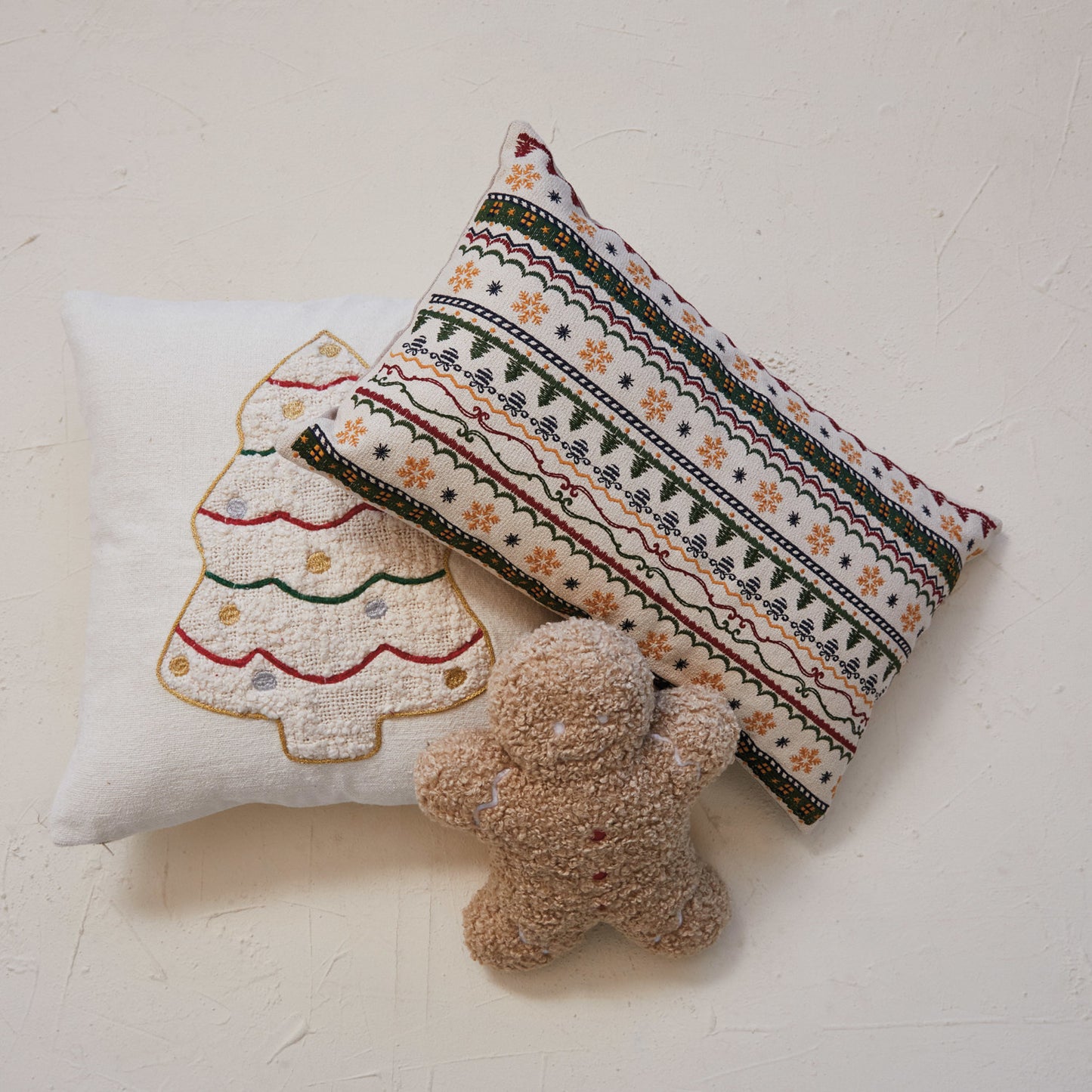 Fabric Bouclé Gingerbread Man Shaped Pillow