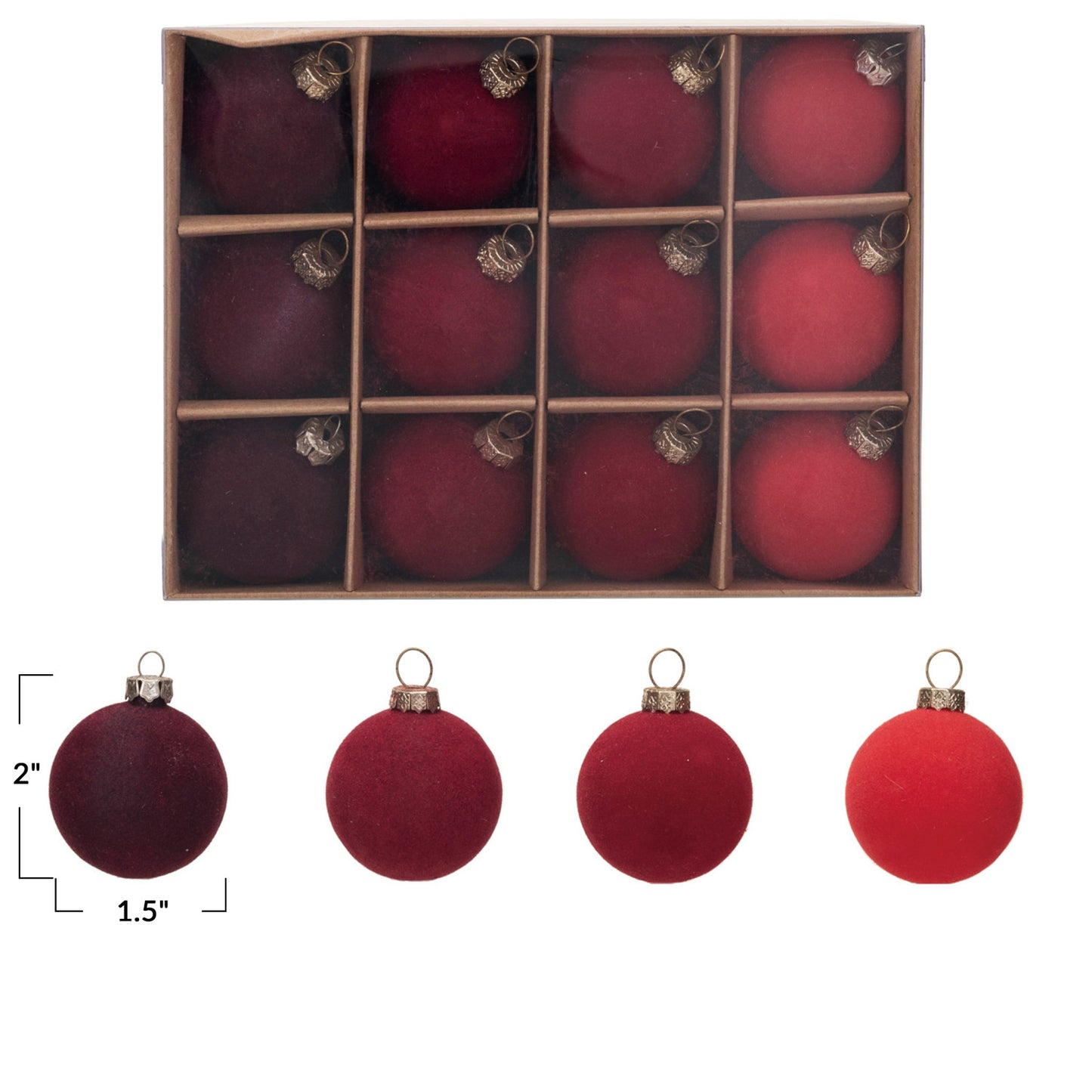 Round Flocked Plastic Ball Ornaments | set of 12