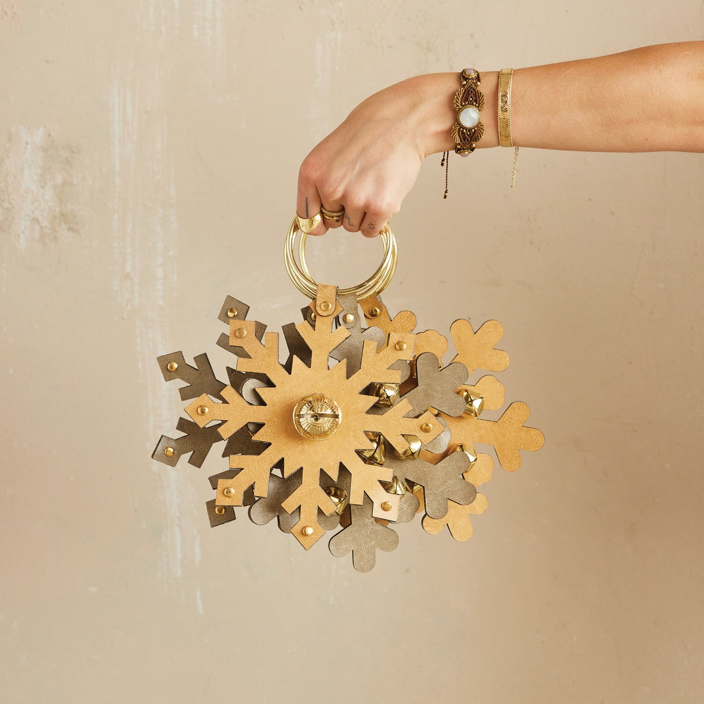 Leather Snowflake Door Hanger w/ Bells