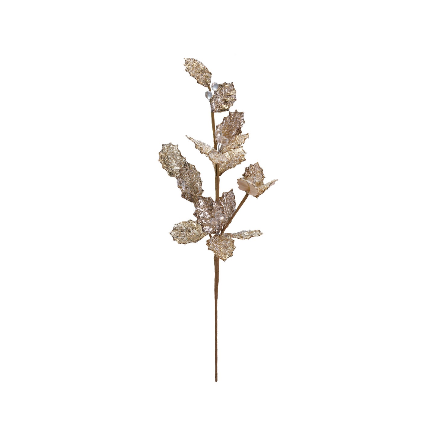 Gold Beaded Glitter Faux Leaf Stem