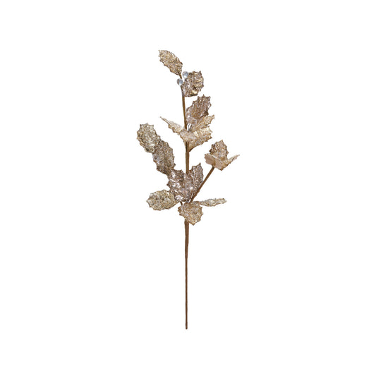 Gold Beaded Glitter Faux Leaf Stem