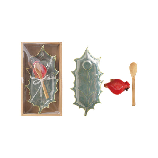 Holly Leaf Bowl & Cardinal Dish | Set of 3